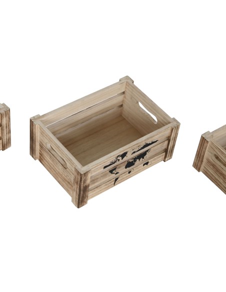 Set de boîtes décoratives Home ESPRIT Marron Noir Bois de paulownia Mappemonde 39 x 28 x 14,5 cm (5 Pièces)