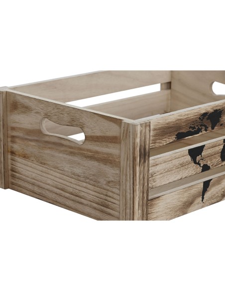 Set de boîtes décoratives Home ESPRIT Marron Noir Bois de paulownia Mappemonde 39 x 28 x 14,5 cm (5 Pièces)