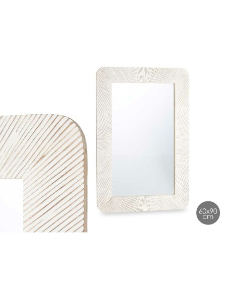 Miroir mural 38 Blanc Marron Rayures 90 x 60 x 2 cm Rectangulaire