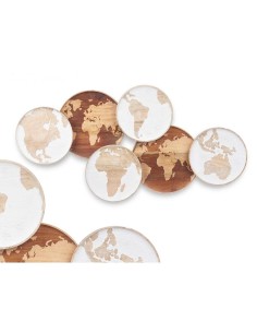 Décoration murale Blanc Marron Bois de manguier Mappemonde 102 x 55 x 5 cm 2