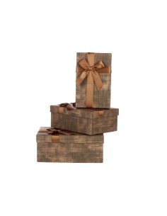 Set de boîtes décoratives Pincello 138 Marron Noir Carton Rayures Lien 3 Pièces