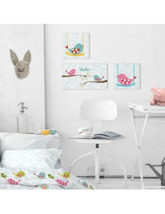 Toile HappyFriday Mr Fox Little birds Multicouleur 27 x 27 cm 2