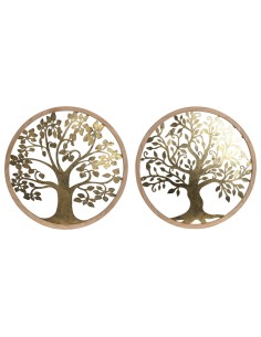 Décoration murale Home ESPRIT Doré Naturel Arbre Cottage 60 x 1,5 x 60 cm (2 Unités)