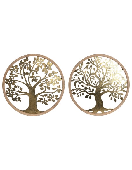 Décoration murale Home ESPRIT Doré Naturel Arbre Cottage 60 x 1,5 x 60 cm (2 Unités)