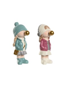 Figurine Décorative Home ESPRIT Rose Turquoise Doré 8 x 10 x 20 cm (2 Unités)
