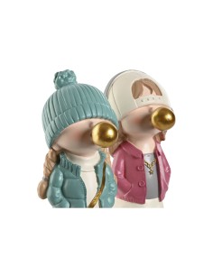 Figurine Décorative Home ESPRIT Rose Turquoise Doré 8 x 10 x 20 cm (2 Unités) 2