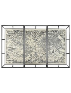 Jeu de 3 tableaux Home ESPRIT Blanc Noir Mappemonde 222 x 8 x 140 cm (3 Pièces)