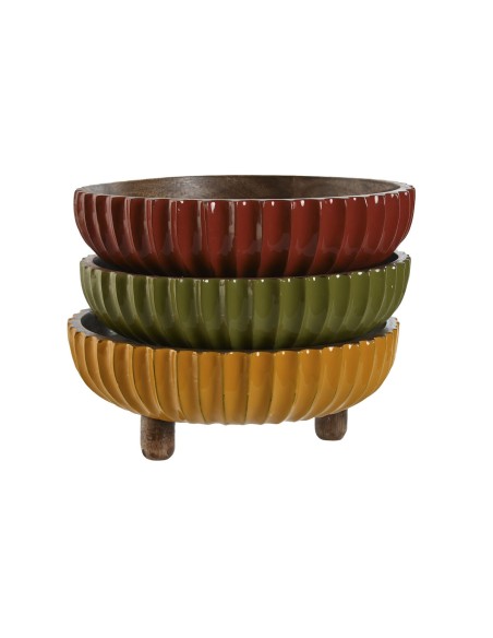 Centre de Table Home ESPRIT Jaune Vert Corail Colonial 25 x 25 x 9 cm (3 Unités)