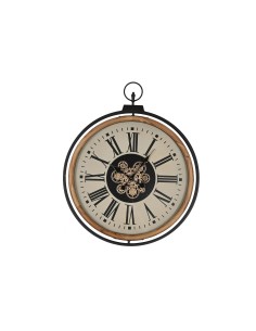 Horloge Murale Home ESPRIT Noir Beige Doré Naturel Métal Bois de pin 74 x 9 x 91 cm