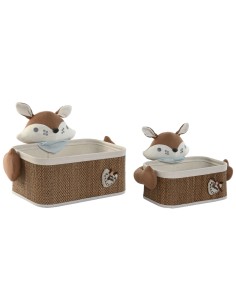 Set de basket Home ESPRIT Bleu Marron 43 x 33 x 32,5 cm (2 Pièces)