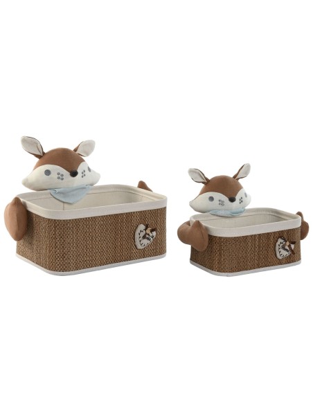 Set de basket Home ESPRIT Bleu Marron 43 x 33 x 32,5 cm (2 Pièces)