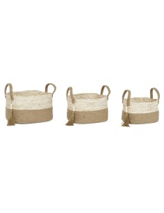 Set de basket Home ESPRIT Naturel Marron Clair Jute Moderne 41 x 30 x 33 cm (3 Pièces)