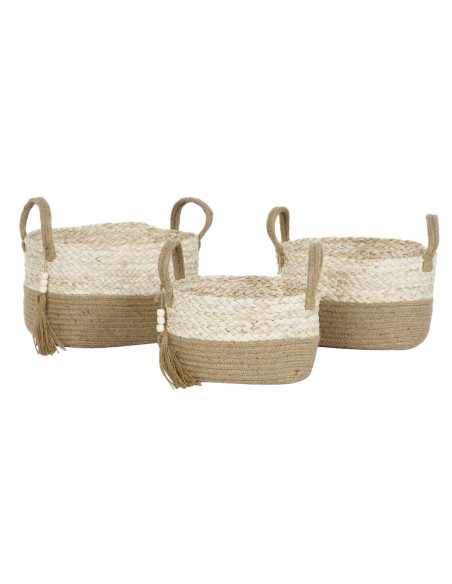 Set de basket Home ESPRIT Naturel Marron Clair Jute Moderne 41 x 30 x 33 cm (3 Pièces)