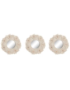 Ensemble de miroirs Home ESPRIT Blanc Boho 20 x 1 x 20 cm (3 Pièces)
