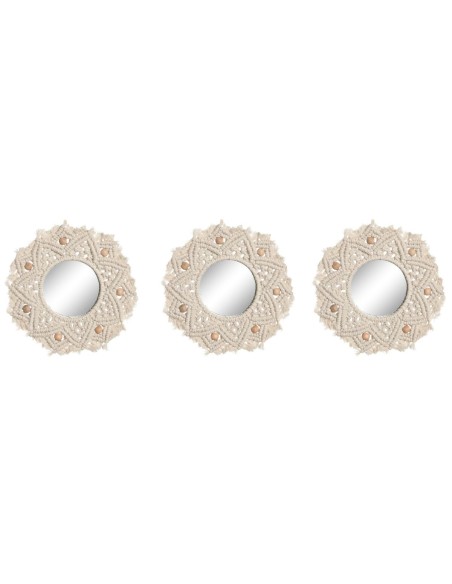 Ensemble de miroirs Home ESPRIT Blanc Boho 20 x 1 x 20 cm (3 Pièces)