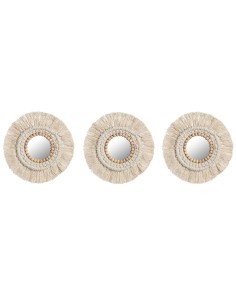 Ensemble de miroirs Home ESPRIT Blanc Boho 20 x 1 x 20 cm (3 Pièces)