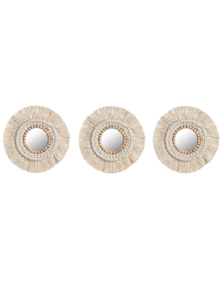 Ensemble de miroirs Home ESPRIT Blanc Boho 20 x 1 x 20 cm (3 Pièces)