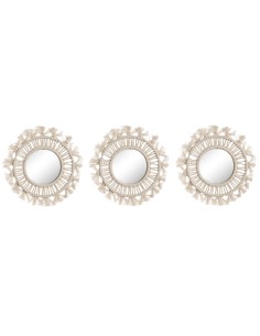 Ensemble de miroirs Home ESPRIT Blanc Boho 20 x 1 x 20 cm (3 Pièces)