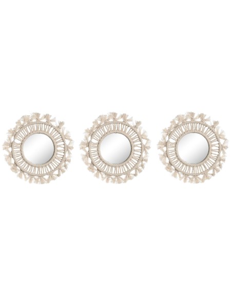 Ensemble de miroirs Home ESPRIT Blanc Boho 20 x 1 x 20 cm (3 Pièces)