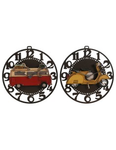 Horloge Murale Home ESPRIT Jaune Rouge Métal Vintage 34 x 33,5 x 32,5 cm (2 Unités)