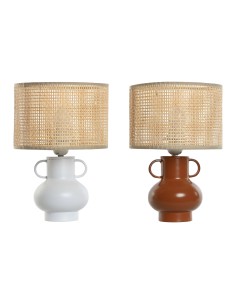 Lampe de bureau Home ESPRIT Blanc Naturel Terre cuite Métal Bambou 50 W 220 V 22 x 22 x 33 cm (2 Unités)