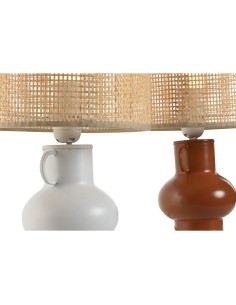 Lampe de bureau Home ESPRIT Blanc Naturel Terre cuite Métal Bambou 50 W 220 V 22 x 22 x 33 cm (2 Unités) 2