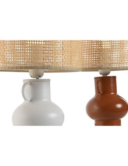 Lampe de bureau Home ESPRIT Blanc Naturel Terre cuite Métal Bambou 50 W 220 V 22 x 22 x 33 cm (2 Unités)