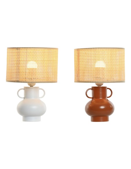 Lampe de bureau Home ESPRIT Blanc Naturel Terre cuite Métal Bambou 50 W 220 V 22 x 22 x 33 cm (2 Unités)