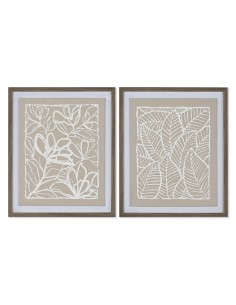 Toile Home ESPRIT Blanc Beige Feuille d'une plante Urbaine 50 x 4 x 60 cm (2 Unités)