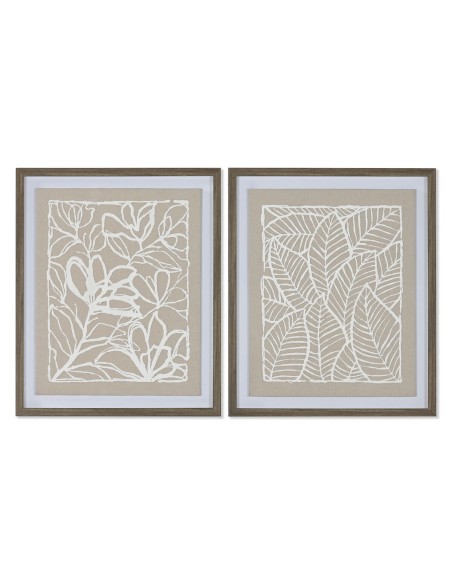 Toile Home ESPRIT Blanc Beige Feuille d'une plante Urbaine 50 x 4 x 60 cm (2 Unités)
