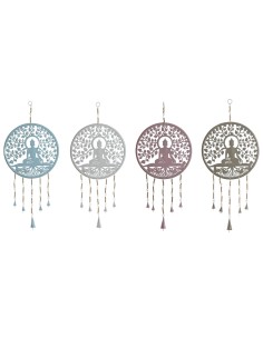 Décoration Suspendue Home ESPRIT Bleu Blanc Gris Rose Fer Arbre Buda Oriental 33 x 1 x 77 cm (4 Unités)