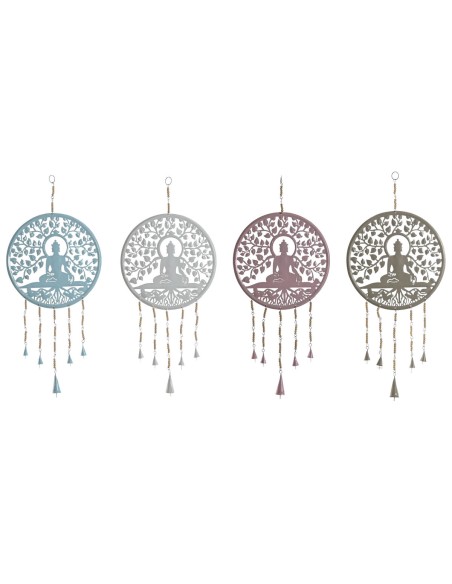 Décoration Suspendue Home ESPRIT Bleu Blanc Gris Rose Fer Arbre Buda Oriental 33 x 1 x 77 cm (4 Unités)