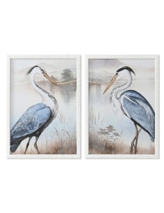 Cadre Home ESPRIT Bleu Blanc Oiseau Oriental 50 x 2,5 x 70 cm (2 Unités)