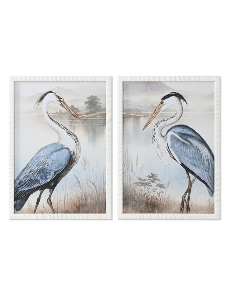 Cadre Home ESPRIT Bleu Blanc Oiseau Oriental 50 x 2,5 x 70 cm (2 Unités)