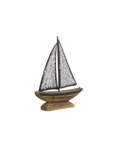 Figurine Décorative Home ESPRIT Blanc Naturel Voilier Finition vieillie 26 x 6 x 34 cm