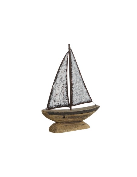 Figurine Décorative Home ESPRIT Blanc Naturel Voilier Finition vieillie 26 x 6 x 34 cm