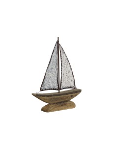 Figurine Décorative Home ESPRIT Blanc Naturel Voilier Finition vieillie 35,3 x 8 x 46,5 cm
