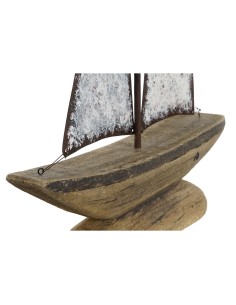 Figurine Décorative Home ESPRIT Blanc Naturel Voilier Finition vieillie 35,3 x 8 x 46,5 cm 2