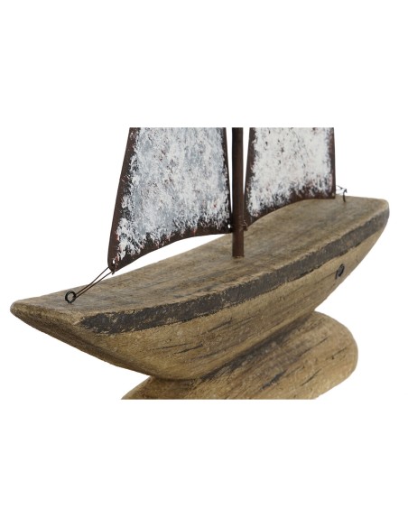 Figurine Décorative Home ESPRIT Blanc Naturel Voilier Finition vieillie 35,3 x 8 x 46,5 cm