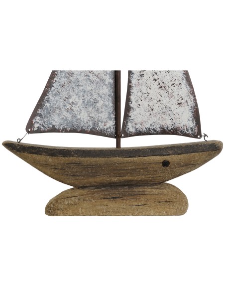 Figurine Décorative Home ESPRIT Blanc Naturel Voilier Finition vieillie 35,3 x 8 x 46,5 cm