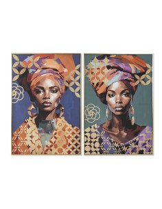 Toile Home ESPRIT Doré polystyrène Toile Colonial Africaine 82 x 3,5 x 122 cm (2 Unités)