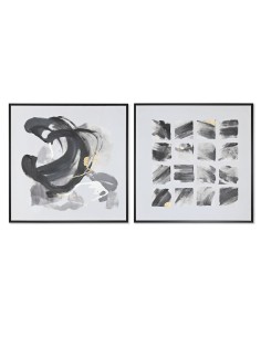 Toile Home ESPRIT Blanc Noir polystyrène Toile Abstrait Moderne 104 x 4 x 103,5 cm (2 Unités)