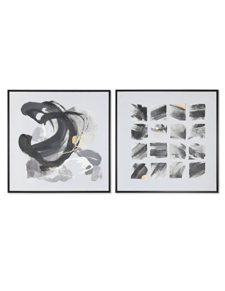 Toile Home ESPRIT Blanc Noir polystyrène Toile Abstrait Moderne 104 x 4 x 103,5 cm (2 Unités)