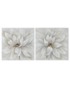 Cadre Home ESPRIT Blanc Toile Bois MDF Fleur Romantique 80 x 3 x 80 cm (2 Unités)