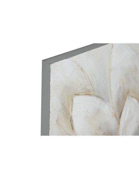 Cadre Home ESPRIT Blanc Toile Bois MDF Fleur Romantique 80 x 3 x 80 cm (2 Unités)