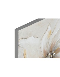 Cadre Home ESPRIT Blanc Beige Toile Bois MDF Fleur Romantique 50 x 2,5 x 50 cm (2 Unités) 2