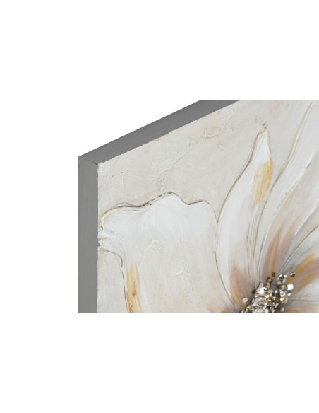Cadre Home ESPRIT Blanc Beige Toile Bois MDF Fleur Romantique 50 x 2,5 x 50 cm (2 Unités)