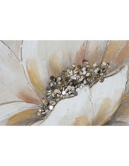 Cadre Home ESPRIT Blanc Beige Toile Bois MDF Fleur Romantique 50 x 2,5 x 50 cm (2 Unités)