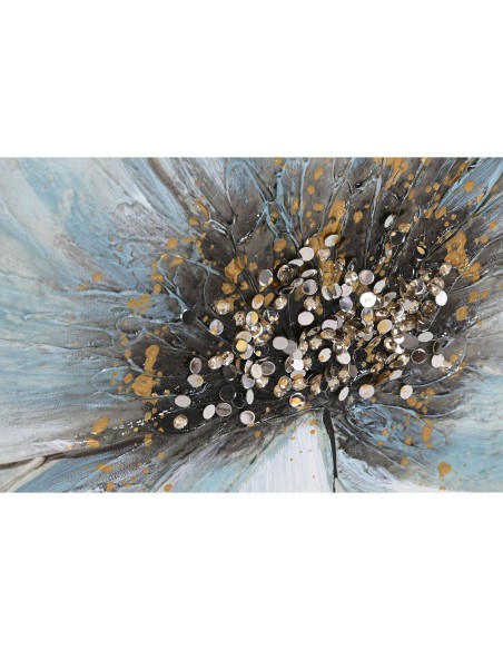 Cadre Home ESPRIT Bleu Doré Toile Bois MDF Fleur Shabby Chic 60 x 3 x 90 cm (2 Unités)