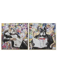 Cadre Home ESPRIT polystyrène Toile Moderne Chien 82,5 x 3,5 x 82,5 cm (2 Unités)